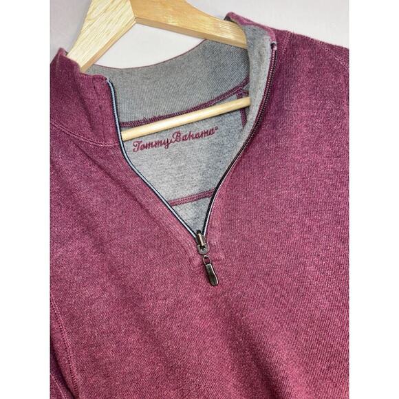 Tommy Bahama Men’s Large Quarter Zip Pullover Sweater Maroon Gray Lined Casual - Picture 2 of 6